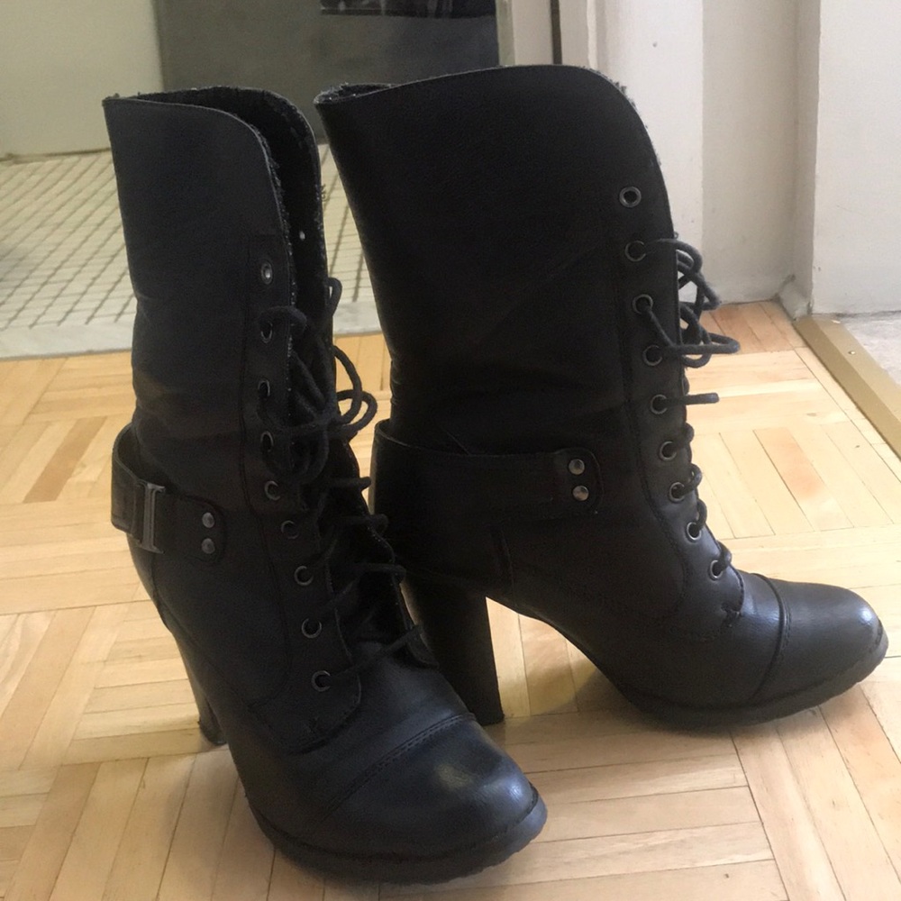 Chunky heel lace up boots